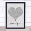 Akon Beautiful Grey Heart Song Lyric Wall Art Print