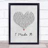 Fantasia Barrino I Made It Grey Heart Song Lyric Wall Art Print