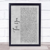 James TW For You Grey Rustic Script Song Lyric Wall Art Print