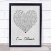 Celine Dion I'm Alive Grey Heart Song Lyric Music Wall Art Print