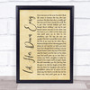 George Michael Let Her Down Easy Rustic Script Song Lyric Wall Art Print