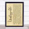 Sia Unstoppable Rustic Script Song Lyric Wall Art Print