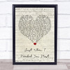 Randy VanWarmer Just When I Needed You Most Script Heart Song Lyric Wall Art Print