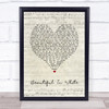 Shane Filan Beautiful In White Script Heart Song Lyric Wall Art Print