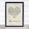 Toto Stop Loving You Script Heart Song Lyric Wall Art Print