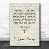 Ella Fitzgerald I Love Paris Script Heart Song Lyric Wall Art Print