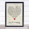 Jasmine Thompson Ain't Nobody Script Heart Song Lyric Wall Art Print