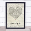 Bazzi Beautiful Script Heart Song Lyric Wall Art Print