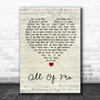 Willie Nelson All Of Me Script Heart Song Lyric Wall Art Print