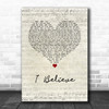 Yolanda Adams I Believe Script Heart Song Lyric Wall Art Print