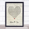 Brett Eldredge Don't Ya Script Heart Song Lyric Wall Art Print