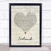 Garth Brooks Ireland Script Heart Song Lyric Wall Art Print