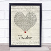 Blur Tender Script Heart Song Lyric Wall Art Print