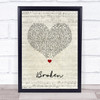 Lifehouse Broken Script Heart Song Lyric Wall Art Print