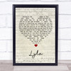 Oasis Lyla Script Heart Song Lyric Wall Art Print
