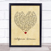 The Mamas And The Papas California Dreamin' Vintage Heart Song Lyric Wall Art Print