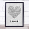 Lana Del Rey Freak Grey Heart Song Lyric Music Wall Art Print