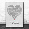 Maverick Sabre I Need Grey Heart Song Lyric Music Wall Art Print