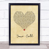 Secondhand Serenade Your Call Vintage Heart Song Lyric Wall Art Print