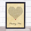 Meghan Trainor Marry Me Vintage Heart Song Lyric Wall Art Print