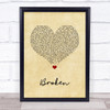 Lifehouse Broken Vintage Heart Song Lyric Wall Art Print