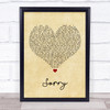 Joel Corry Sorry Vintage Heart Song Lyric Wall Art Print