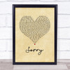 Justin Bieber Sorry Vintage Heart Song Lyric Wall Art Print