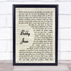 Bruce Springsteen Bobby Jean Vintage Script Song Lyric Wall Art Print