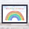 Glen Campbell Wichita Lineman Watercolour Rainbow & Clouds Song Lyric Wall Art Print