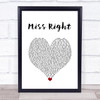 Ne-Yo Miss Right White Heart Song Lyric Wall Art Print