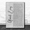 Avenged Sevenfold Almost Easy Grey Rustic Script Song Lyric Print