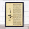 Avenged Sevenfold Nightmare Rustic Script Song Lyric Print