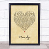 Barry Manilow Mandy Vintage Heart Song Lyric Print