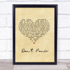 Coldplay Don't Panic Vintage Heart Song Lyric Print