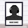 David Bowie Magic Dance Black & White Man Headphones Song Lyric Print