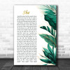 Ed Sheeran She Gold Green Botanical Leaves Side Script Song Lyric Print