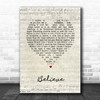 Elton John Believe Script Heart Song Lyric Print