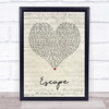 Enrique Iglesias Escape Script Heart Song Lyric Print