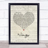 Hurts Wings Script Heart Song Lyric Print