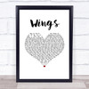 Hurts Wings White Heart Song Lyric Print