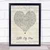 Jah Cure All Of Me Script Heart Song Lyric Print