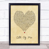 Jah Cure All Of Me Vintage Heart Song Lyric Print