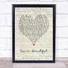 James Blunt You're Beautiful Script Heart Song Lyric Print