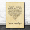 James Blunt You're Beautiful Vintage Heart Song Lyric Print