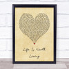 Justin Bieber Life Is Worth Living Vintage Heart Song Lyric Print