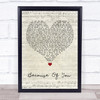 Kelly Clarkson Because Of You Script Heart Song Lyric Print