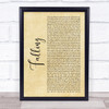 Krept & Konan Falling Rustic Script Song Lyric Print