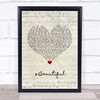 Mariah Carey feat. Miguel #Beautiful Script Heart Song Lyric Print