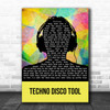 Mella Dee Techno Disco Tool Multicolour Man Headphones Song Lyric Print