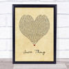 Miguel Sure Thing Vintage Heart Song Lyric Print